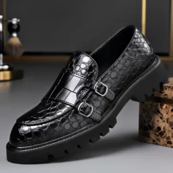 Men's Thick-Sole Leather Buckle Loafers – Business Casual Shoes