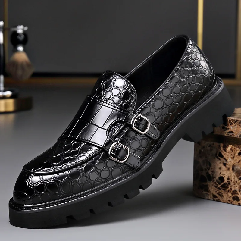 Men's Thick-Sole Leather Buckle Loafers – Business Casual Shoes