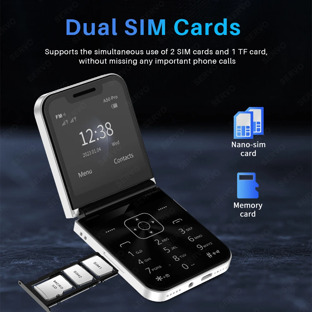 SERVO A50 PRO Flip Mobile Phone 2.4" Speed Dial Automatic Call Recording Blacklist 2 SIM Camera 2G Flashlight Button Cellphones - Image 5