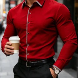 New Men Patchwork Shirt Fashion Dress Tuxedo Long Sleeve Smart Casual Four Season Man Micro Elastic Shirts
