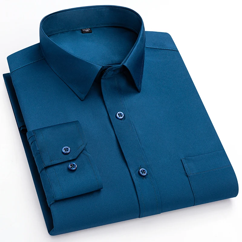 2023 Solid Color Foursided Stretch Long-sleeved Shirt Spring And Autumn Square Collar Business Casual Versatile New Men Clothing - Image 14