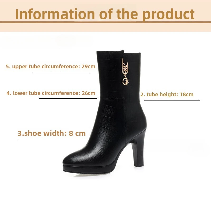 2026 Women Boots Waterproof Anti-Slip Women's Shoes High-heeled Fleece Lined Warm Fashion Boots Cold Resistant Breathable Winter - Image 6