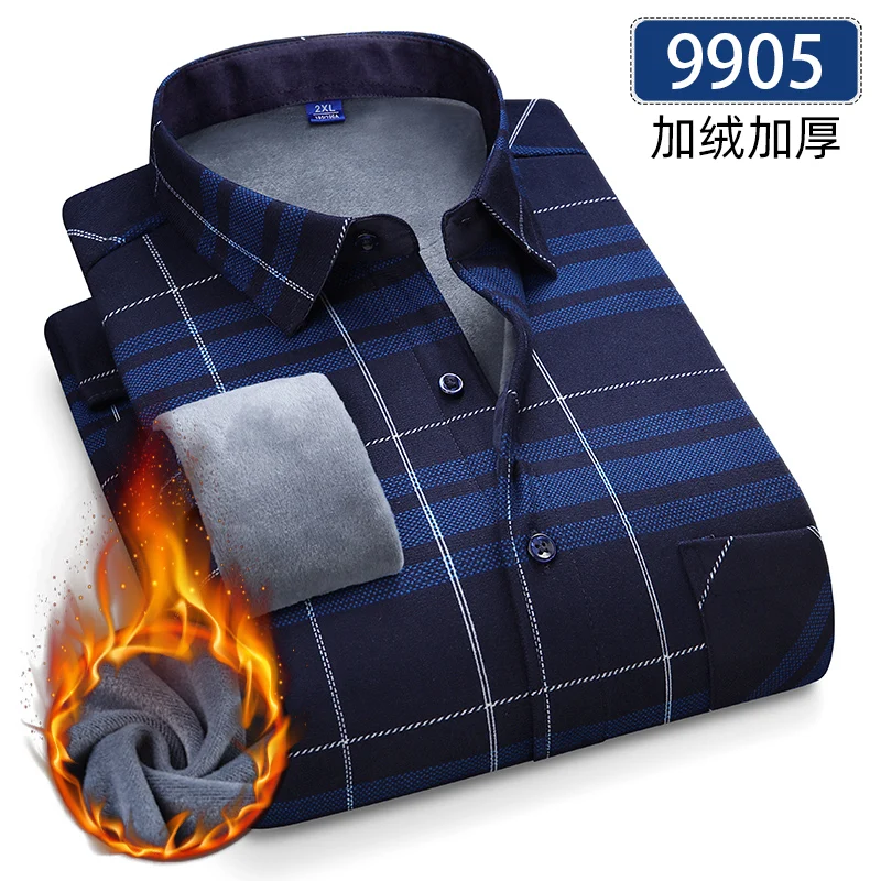 Autumn Winter Thicken Fleece Shirts For Men Business Plaid Shirt Long Sleeve Warm Clothes Male Single Pocket Classic Check Shirt - Image 12