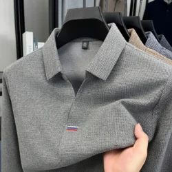 High end brand men's long sleeve V-neck polo shirt autumn fashion new striped embroidery design boutique golf top casual T-shirt