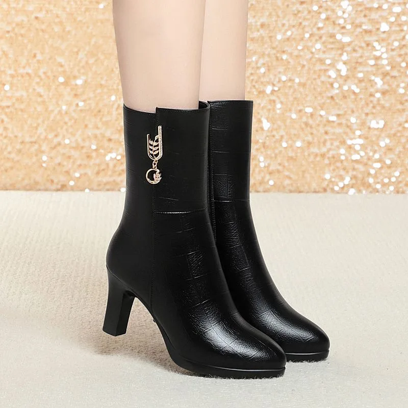 2026 Women Boots Waterproof Anti-Slip Women's Shoes High-heeled Fleece Lined Warm Fashion Boots Cold Resistant Breathable Winter - Image 4
