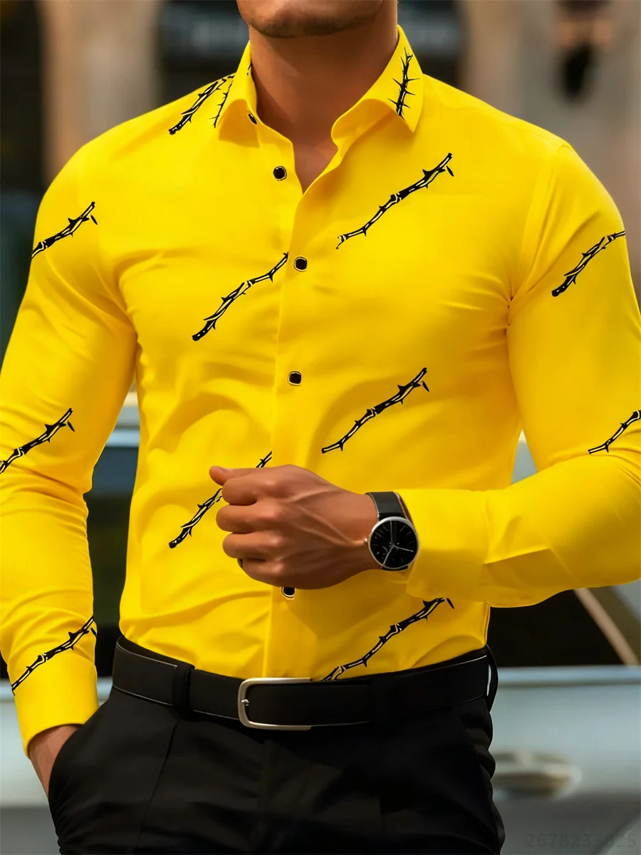 Men's personalized thorn print long-sleeved shirt. Business casual style, fashionable design, versatile and non-iron shirt. - Image 8