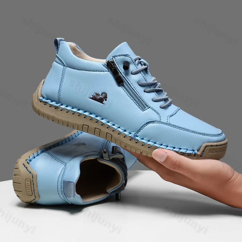 Women Sports Shoes 2026 New Outdoor Hiking Flat Bottomed Comfortable Casual Driving Shoes Soft Sole Zipper Fashion Leather Shoes - Image 4