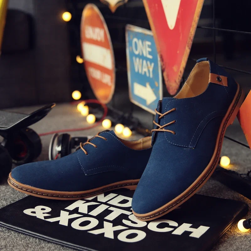 2024 Spring Suede Leather Men Shoes Oxford Casual Shoes Classic Sneakers Comfortable Footwear Dress Shoes Large Size Flats - Image 3