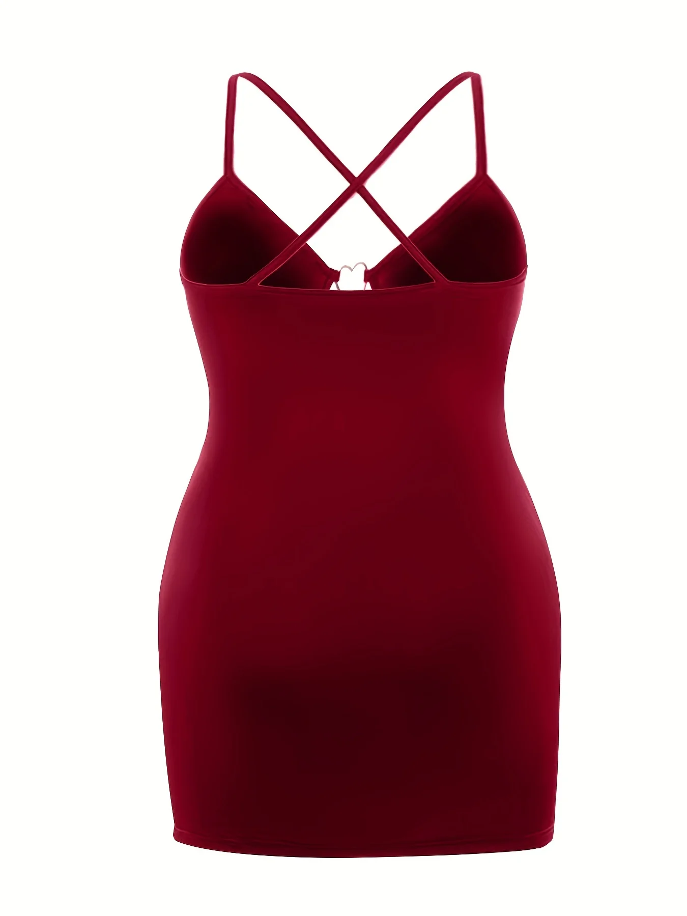 Plus Size Autumn Sexy Suspender Dress, Women's Plus Solid Color Cut Out Heart Decor V Neck Slight Stretch Slim Fit Mini Dress - Image 5