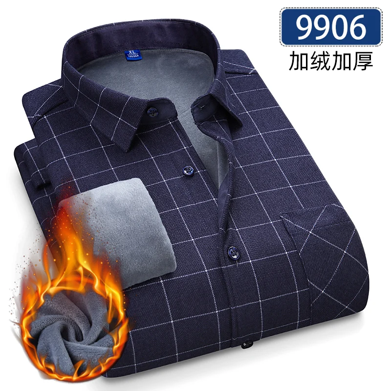 Autumn Winter Thicken Fleece Shirts For Men Business Plaid Shirt Long Sleeve Warm Clothes Male Single Pocket Classic Check Shirt - Image 11