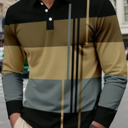 The new men's long-sleeved POLO shirt for Spring and Autumn 2025 features street fashion comfort and 3D striped printing