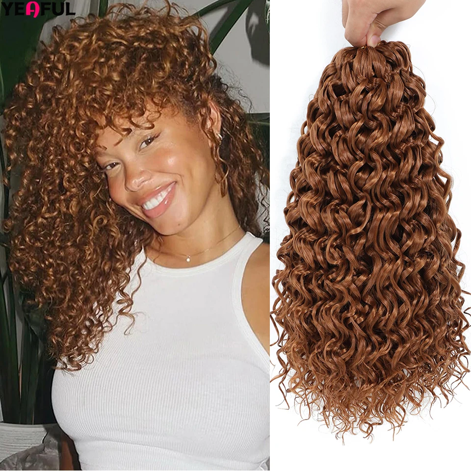 GoGo Curl Crochet Hair 14inch 1-8 Packs Ombre Brown Water Wave Curly Braiding Hair Beach Curl Deep Twist Crochet Hair Extensions - Image 11