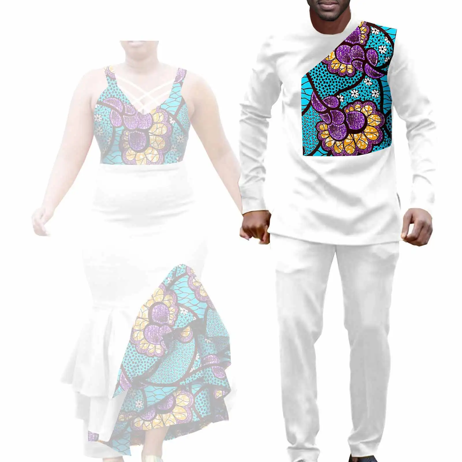 African Clothes for Couple Print Long Dresses for Women Dashiki Men Outfits Shirts and Pants 2 Piece Sets for Wedding A21C005 - Image 13