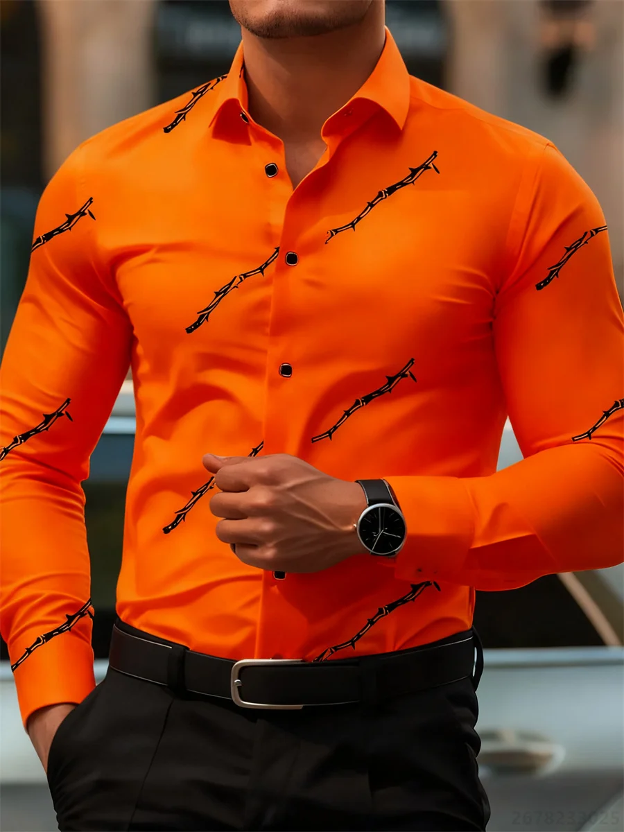 Men's personalized thorn print long-sleeved shirt. Business casual style, fashionable design, versatile and non-iron shirt. - Image 12