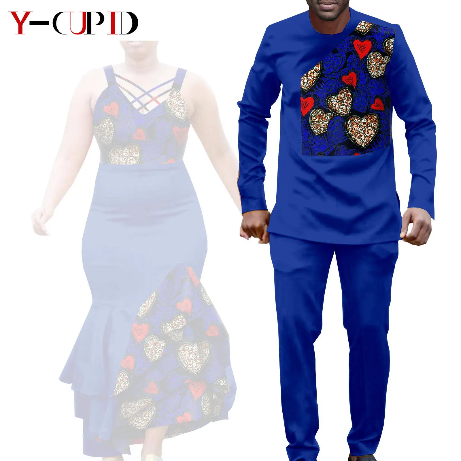 African Clothes for Couple Print Long Dresses for Women Dashiki Men Outfits Shirts and Pants 2 Piece Sets for Wedding A21C005 - Image 30
