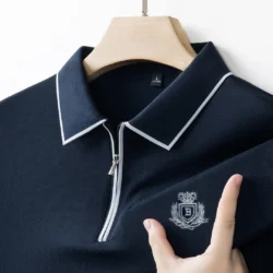Designer Spring Autumn New Product Men's Long Sleeves Polo Shirt Zip Front with White Trim Embroidery Fashion T-Shirt Men's Wear