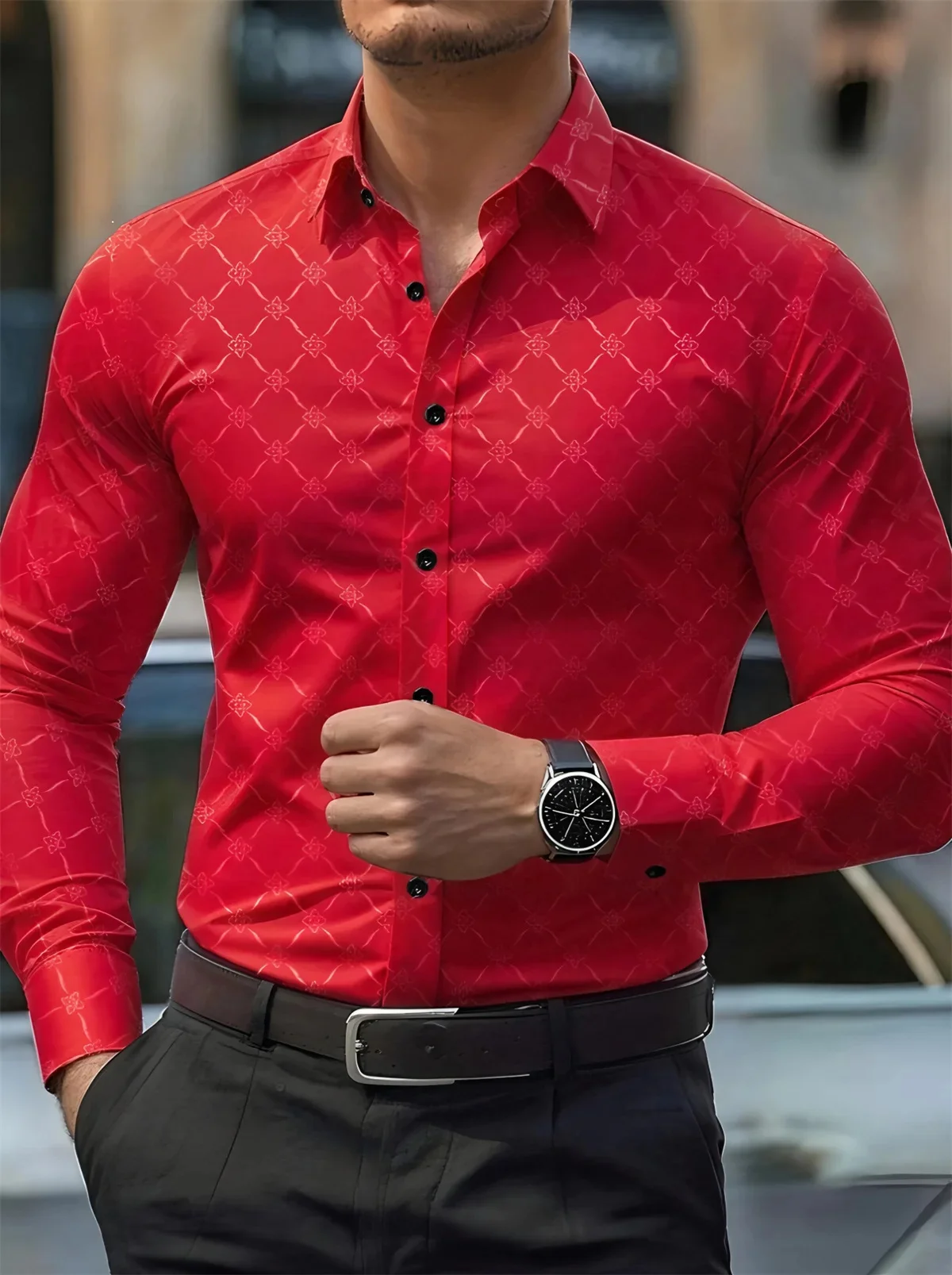 19 Colors Men's Slim Fit Long Sleeve Business Formal Shirt, Luxury Casual Button Vacation Shirt Loose Plus Size Shirt XS-6XL Fas - Image 2