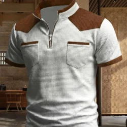 Summer Casual Short sleeve Men's POLO shirt Fashion Stand up collar Double pocket Zipper Men's sports Top daily Men's T-shirt