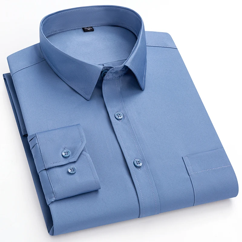2023 Solid Color Foursided Stretch Long-sleeved Shirt Spring And Autumn Square Collar Business Casual Versatile New Men Clothing - Image 8