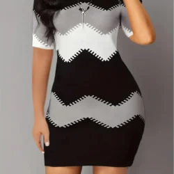 Plus Size Casual Dress Women's Large-Color Block Striped Print Long-Sleeved Crew Neck Dress Spring / Summer Black Style Dress