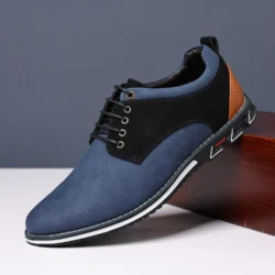 Men's Casual Derby Shoes Big Size Breathable Leather Lace Up Round Toe Comfortable Non-Slip Business Outdoor Walking Footwear