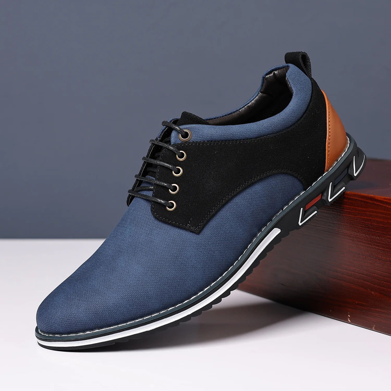 Men's Casual Derby Shoes Big Size Breathable Leather Lace Up Round Toe Comfortable Non-Slip Business Outdoor Walking Footwear