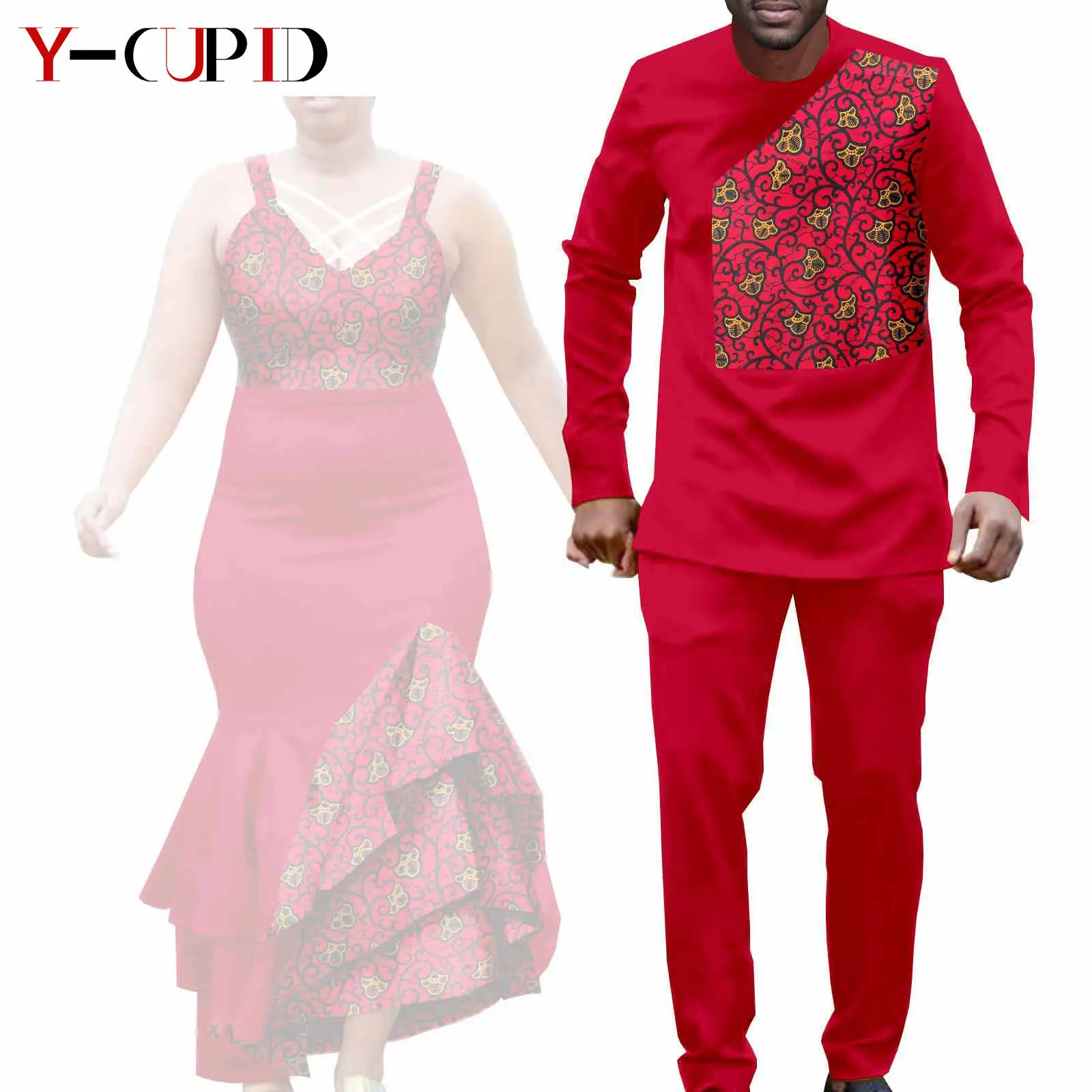 African Clothes for Couple Print Long Dresses for Women Dashiki Men Outfits Shirts and Pants 2 Piece Sets for Wedding A21C005 - Image 8