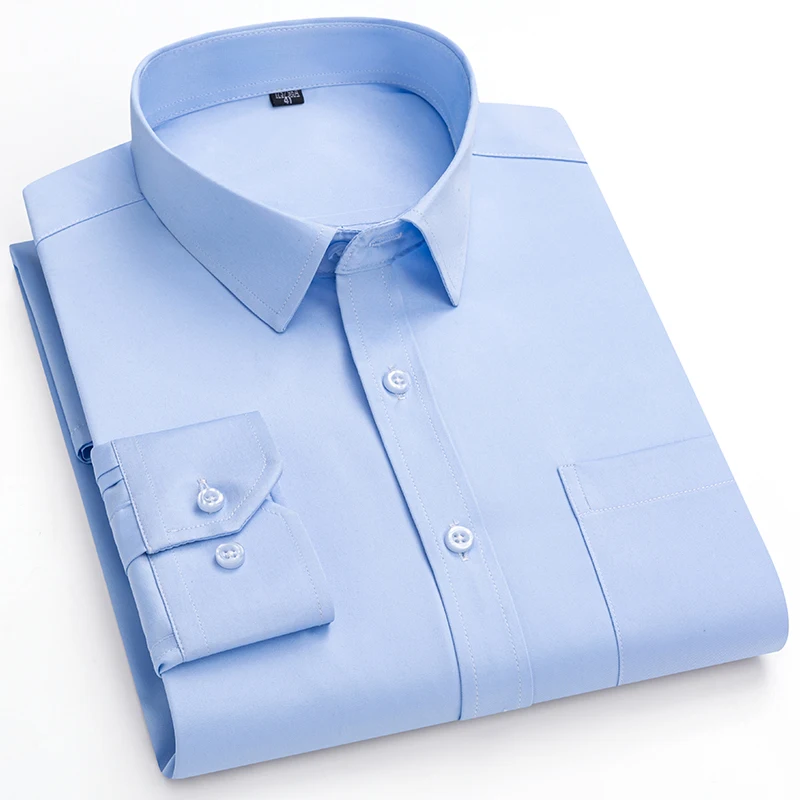 2023 Solid Color Foursided Stretch Long-sleeved Shirt Spring And Autumn Square Collar Business Casual Versatile New Men Clothing - Image 15