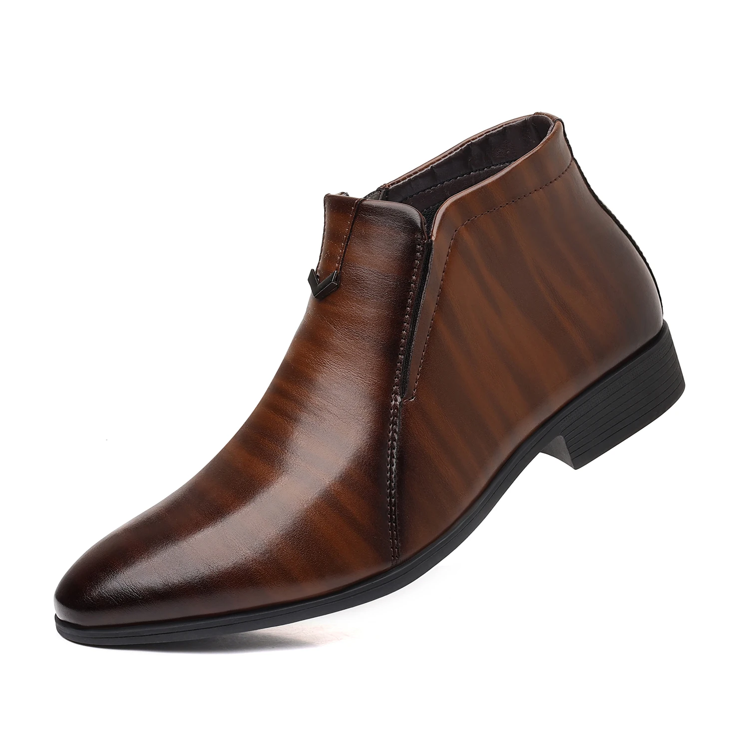 English Pointed Leather Shoes Mens High Top Chelsea Boots PU Leather Medium Top White Ankle Boots Non-Slip Zipper Men Boots - Image 3