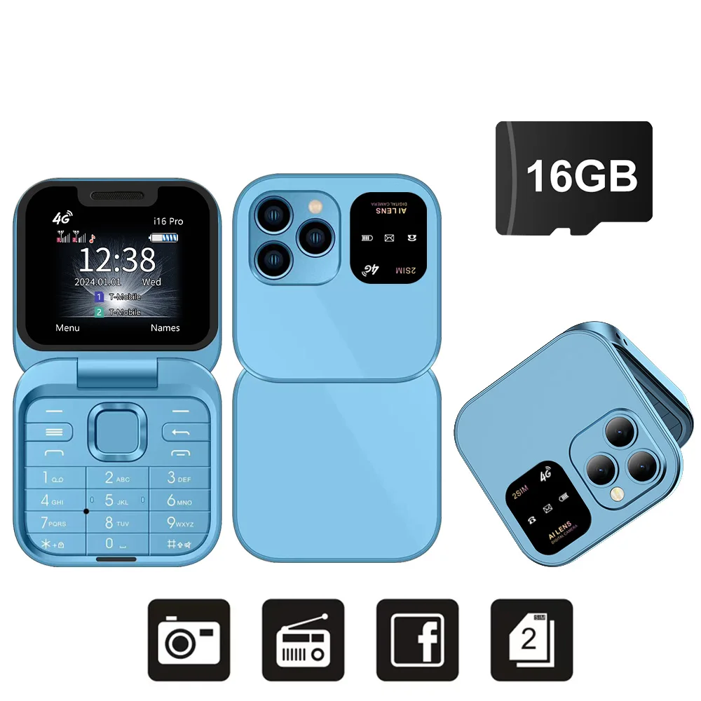 SERVO I16 Pro 4G LTE Mini Flip Mobile Phone Dual SIM Standby Call Recording Speed Dial FM Radio Blacklist Small Fold Cellphones - Image 11