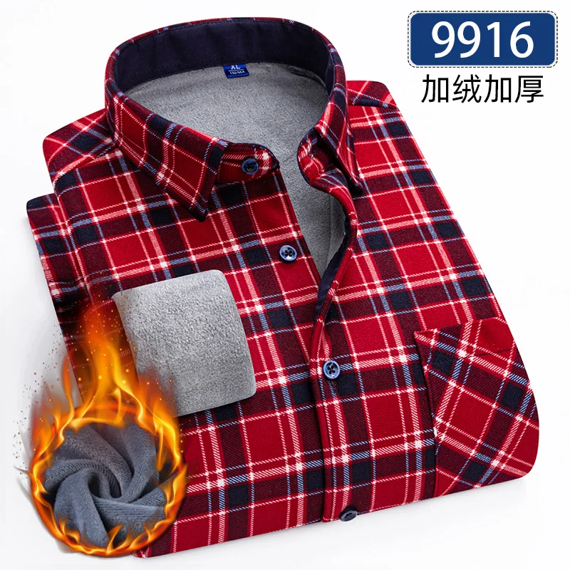 Autumn Winter Thicken Fleece Shirts For Men Business Plaid Shirt Long Sleeve Warm Clothes Male Single Pocket Classic Check Shirt - Image 16