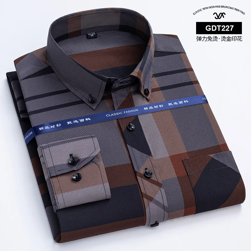 New Plaid Shirts For Men Long Sleeve Non-iron Anti-wrink Fashion Seasons Thin Easy Care Soft Smart Slim Fit Business Dress Shirt - Image 16