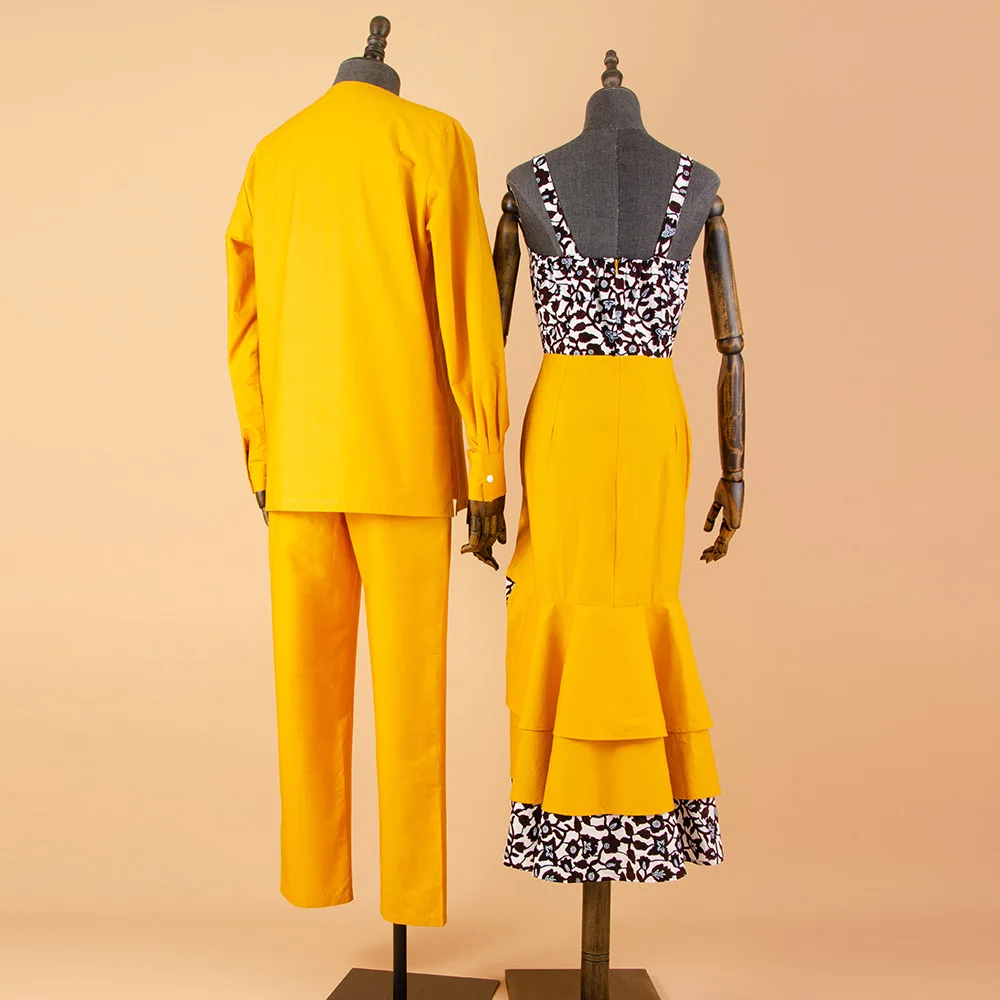 African Clothes for Couple Print Long Dresses for Women Dashiki Men Outfits Shirts and Pants 2 Piece Sets for Wedding A21C005 - Image 3
