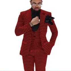 Plaid Men's Suit 3 Piece Suit Wedding Groom Tuxedo Elegant Blazer Pants Vest Formal Outfit Custom Clothes