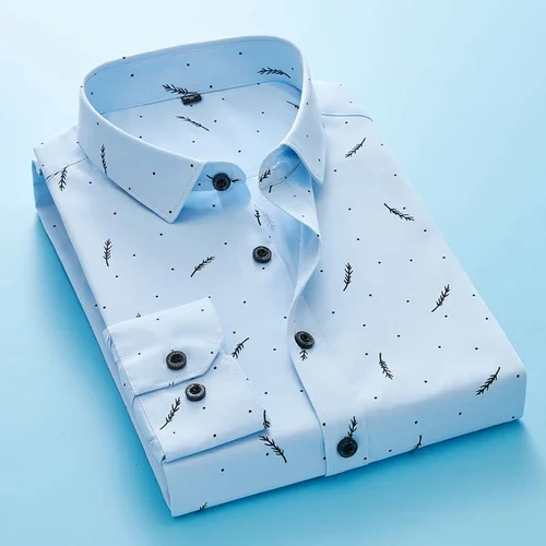 Feather Print Men Casual Shirt 2020 Spring Autumn Long Sleeve Slim Business Shirt High Quality Formal Office Buttons Shirt Homme - Image 7