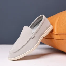 Mens Suede Slip On Loafers Comfortable Lightweight Casual Shoes With White Sole For Daily Wear And Driving Retro Style Simple