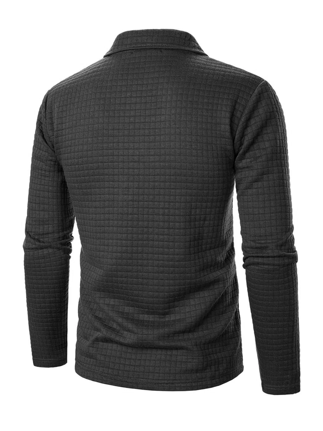Men's Polo Shirts Square Plaid Texture Fabric Solid Color Mens Long Sleeve Tops Button Checkered Patchwork Henley Collar - Image 5