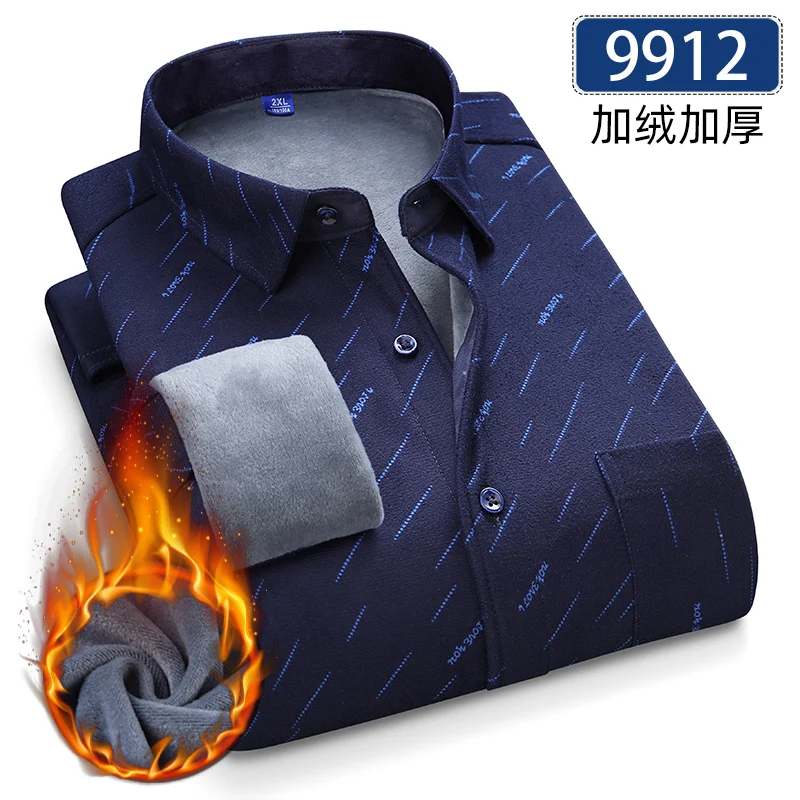 Autumn Winter Thicken Fleece Shirts For Men Business Plaid Shirt Long Sleeve Warm Clothes Male Single Pocket Classic Check Shirt - Image 14