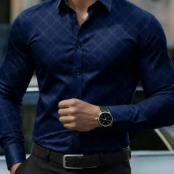 19 Colors Men's Slim Fit Long Sleeve Business Formal Shirt, Luxury Casual Button Vacation Shirt Loose Plus Size Shirt XS-6XL Fas