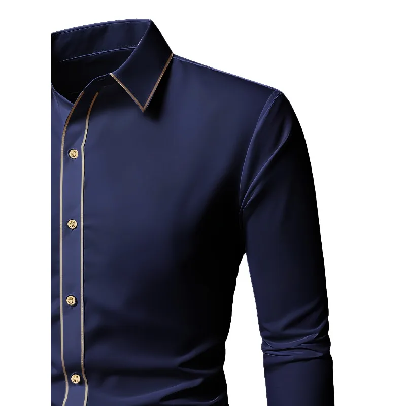 2025 New Men Patchwork Shirt Fashion Long Sleeve Smart Casual Four Season Man Micro Elastic Shirts - Image 4