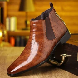 New Men Classic Leather Shoes Fashion Luxury Male Buiness Stone Pattern Dress Shoes British Chelsea Ankle Boots Botas Plus 39-48