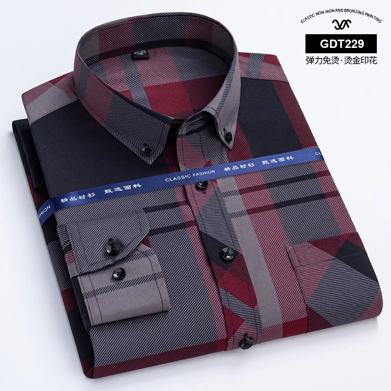 New Plaid Shirts For Men Long Sleeve Non-iron Anti-wrink Fashion Seasons Thin Easy Care Soft Smart Slim Fit Business Dress Shirt - Image 14