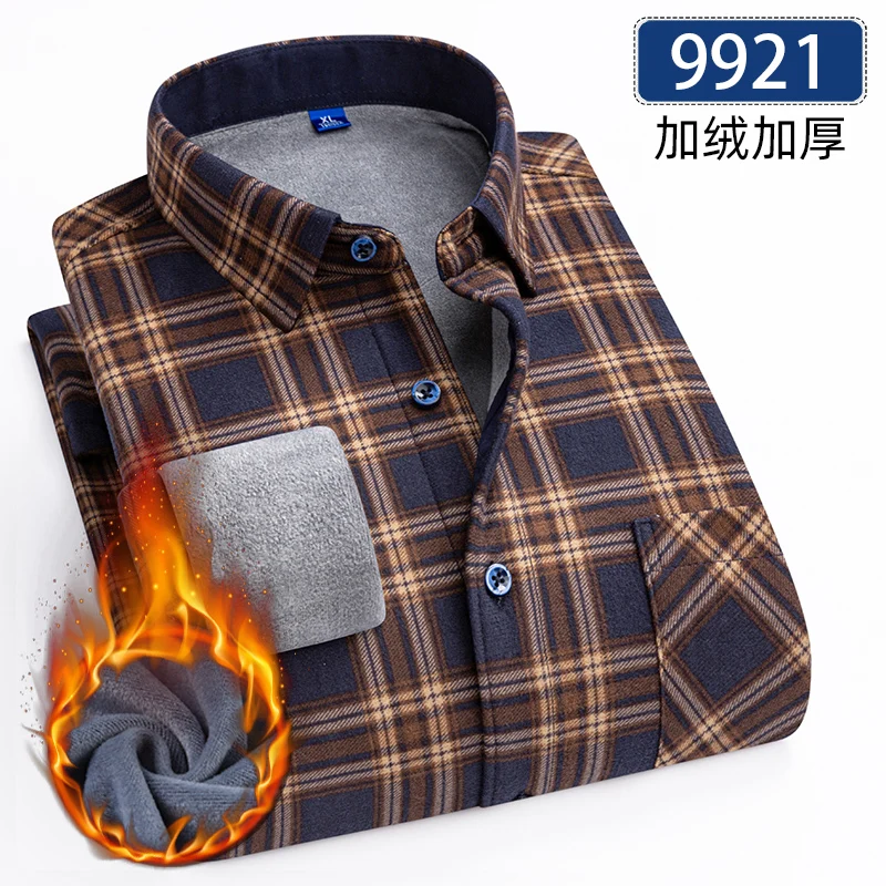 Autumn Winter Thicken Fleece Shirts For Men Business Plaid Shirt Long Sleeve Warm Clothes Male Single Pocket Classic Check Shirt - Image 20