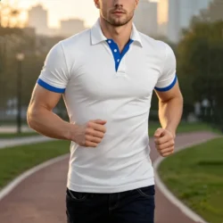 Men's Polo Shirt Short Sleeve Casual Slim Fit Color Blocking T-shirts England Style Streetwear Polos for Men's Fashion