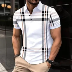 3D Printed Stripe Splicing Polo Shirt For Men Colorful Fashion Pattern Tees Summer Street Loose Short Sleeve Tops Lapel T-Shirts