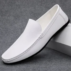 Men's Loafers Slip on Leather Shoes Luxury Breathable White Men Shoes Plus Size Driving Shoe Moccasins Flat Business Dress Shoes