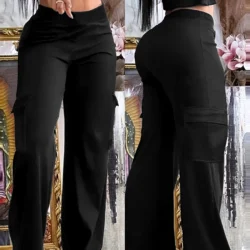 Women Y2K Cargo Pants Black Baggy Trousers With Pockets Casual Streetwear Wide Leg Straight Pants Korean Fashion Spring Autumn