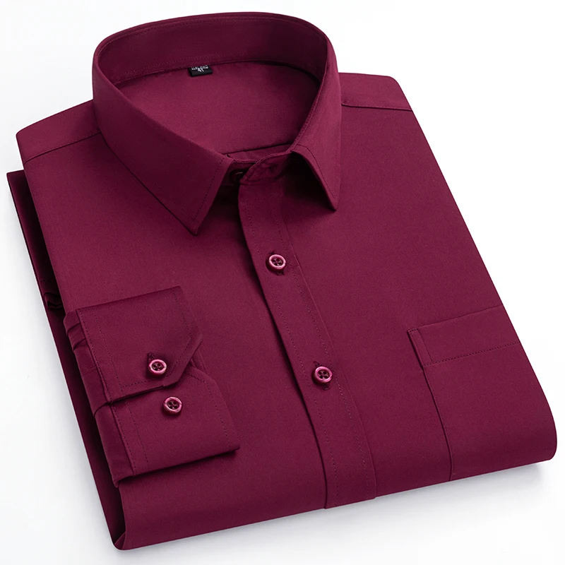 2023 Solid Color Foursided Stretch Long-sleeved Shirt Spring And Autumn Square Collar Business Casual Versatile New Men Clothing - Image 13