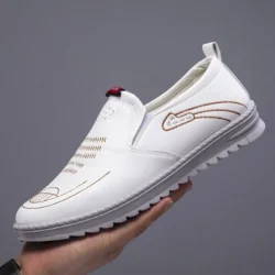 2026 New Men's Fashion PU Leather Slip-on Loafers Lightweight Soft Sole Breathable Casual Walking Shoes