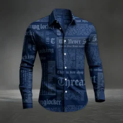 Men's Newspaper Print Long Sleeve Shirt Vintage Gothic Letter Print Casual Streetwear Blouse